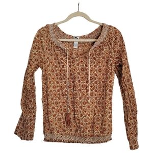 John Robshaw For Lucky Brand Top S Small Long Sleeve V-Neck